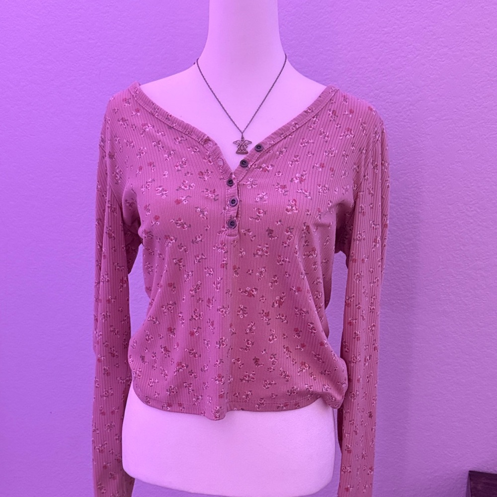 Pink Rose Floral Buttoned Long Sleeve Top